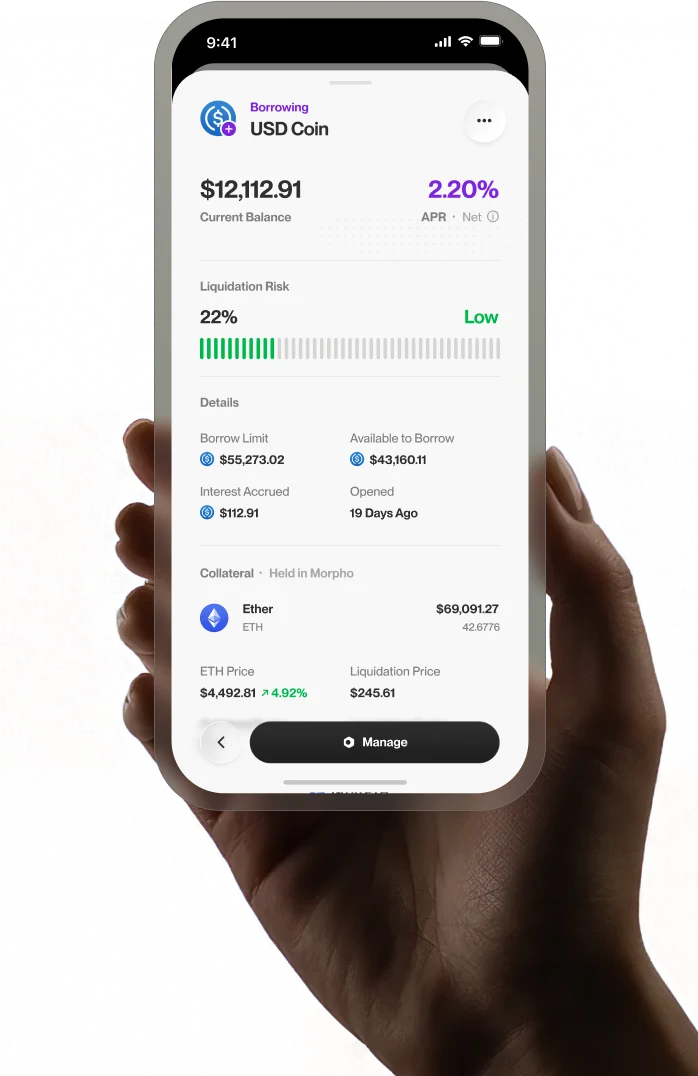 Hand holding phone with borrow interface